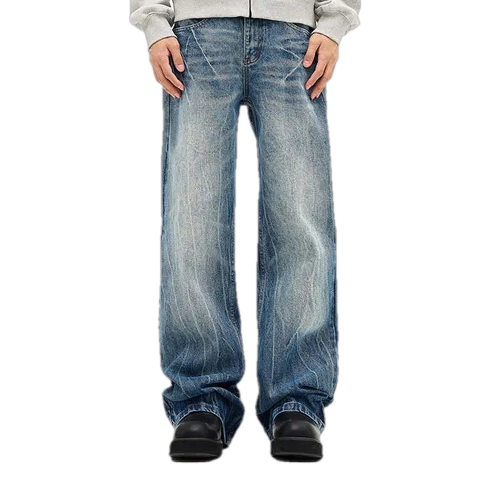 Stonewashed Faded 90s Style Men's Jeans - Blue