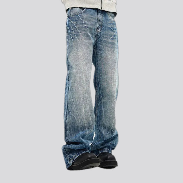 Stonewashed faded 90s style men's jeans