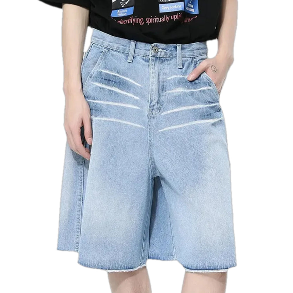 Raw Hem 90s Fashion Men's Jean Shorts - Light Blue