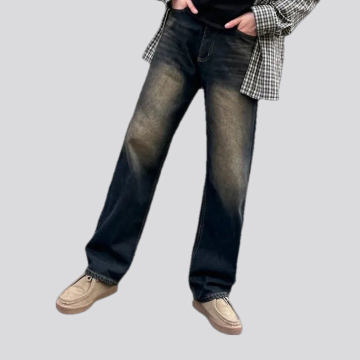 Baggy boho style dark men's jeans