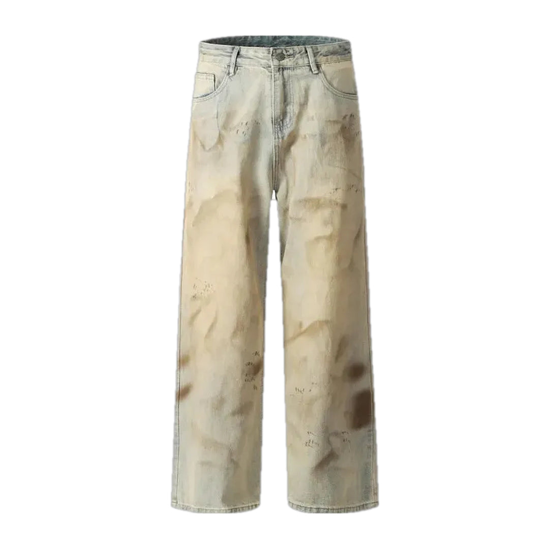 Boho Style Ragged Men's Jeans - Sand