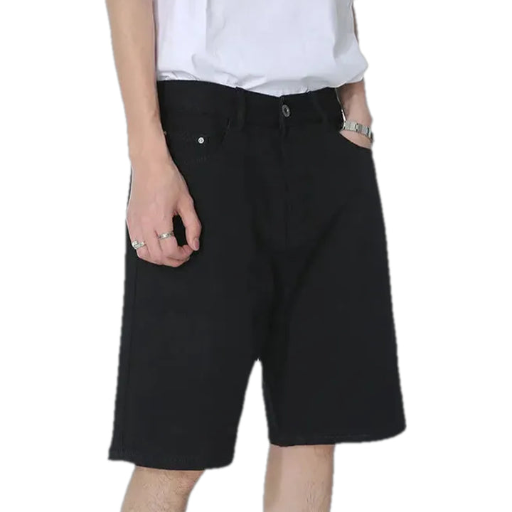 Casual Mid Rise Men's Jeans Shorts - Black