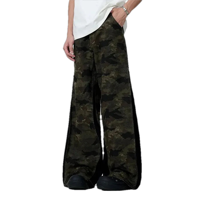 Baggy Fit Stylish Camouflage Men's Denim Pants - Khaki