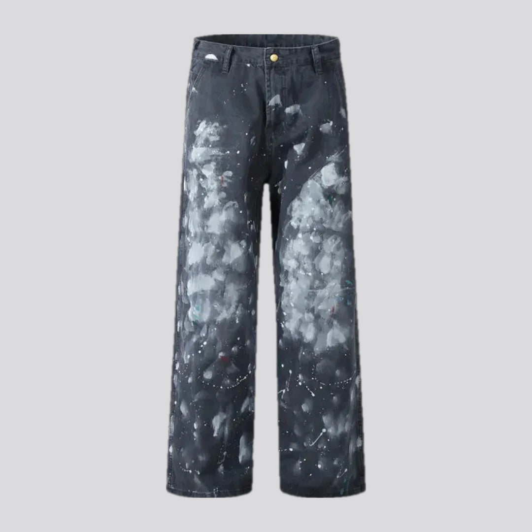 Trendy painted baggy style men's denim pants