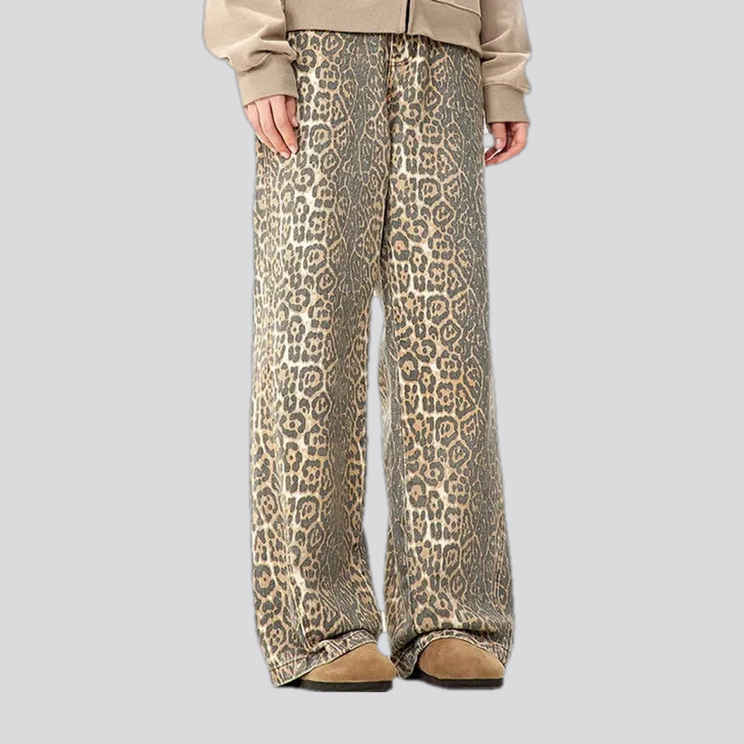 Fashionable mid-rise animal denim pants