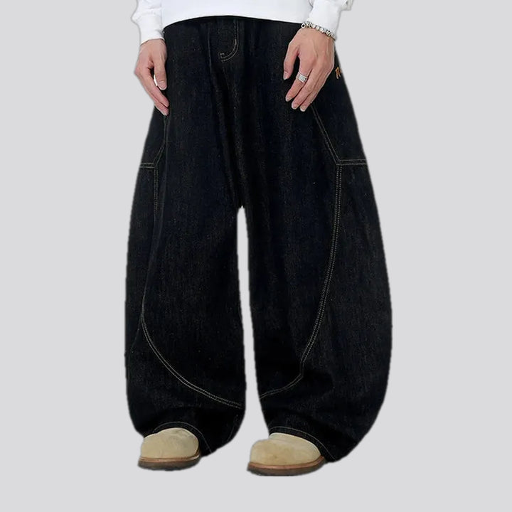 Mid rise boho style baggy-fit men's jeans