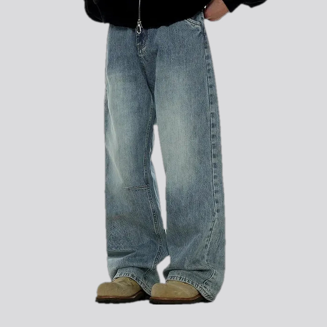 Baggy style and faded wash men's jeans