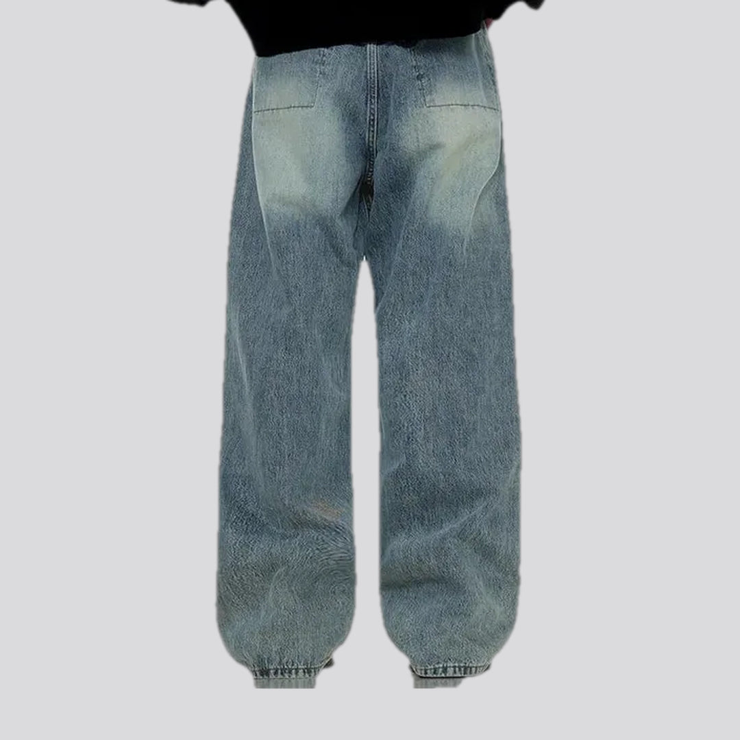 Baggy style and faded wash men's jeans