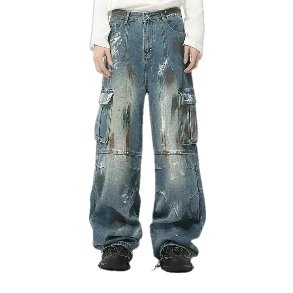 Art Painted Fashion Street Men's Jeans - Light Blue