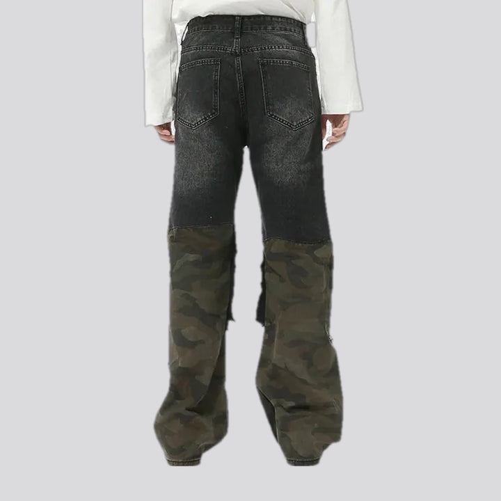 Camouflage patchwork men's jeans