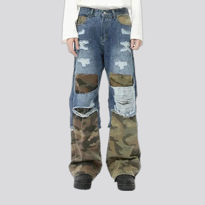 Camouflage patchwork men's jeans