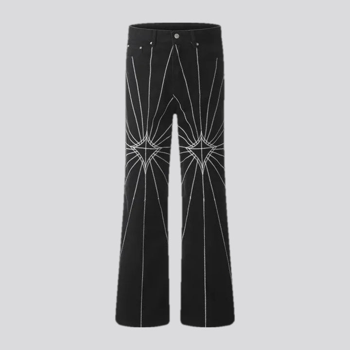 Medium rise embroidered men's denim pants