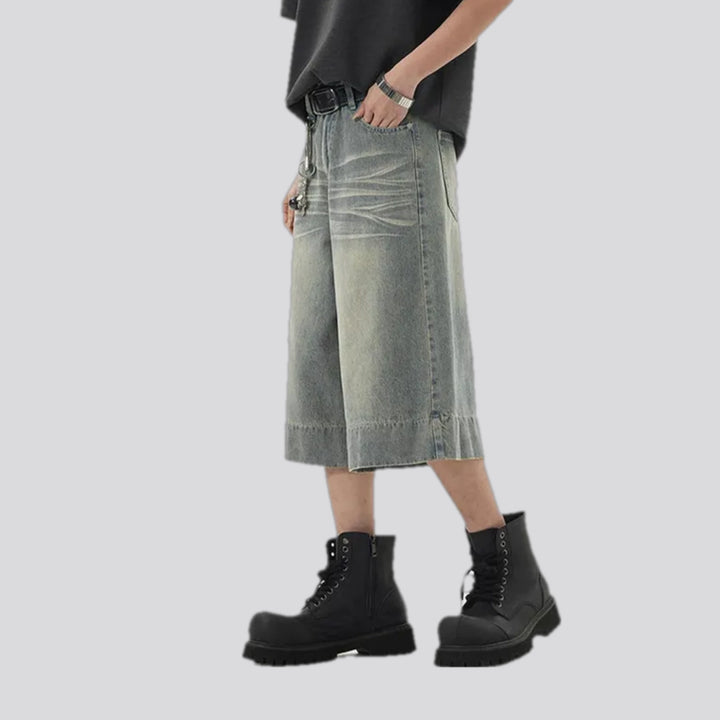 Retro baggy jean shorts for men