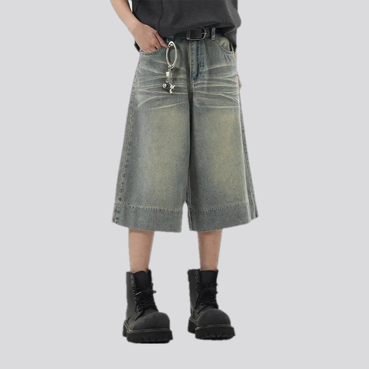 Retro baggy jean shorts for men