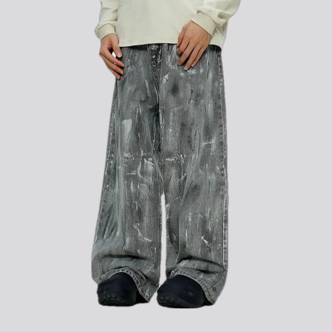 Graphic painted fashion baggy jeans for men