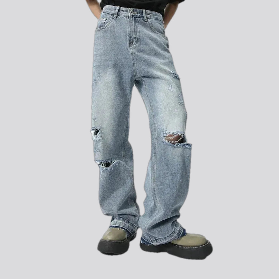 Faded mid waist men's jeans