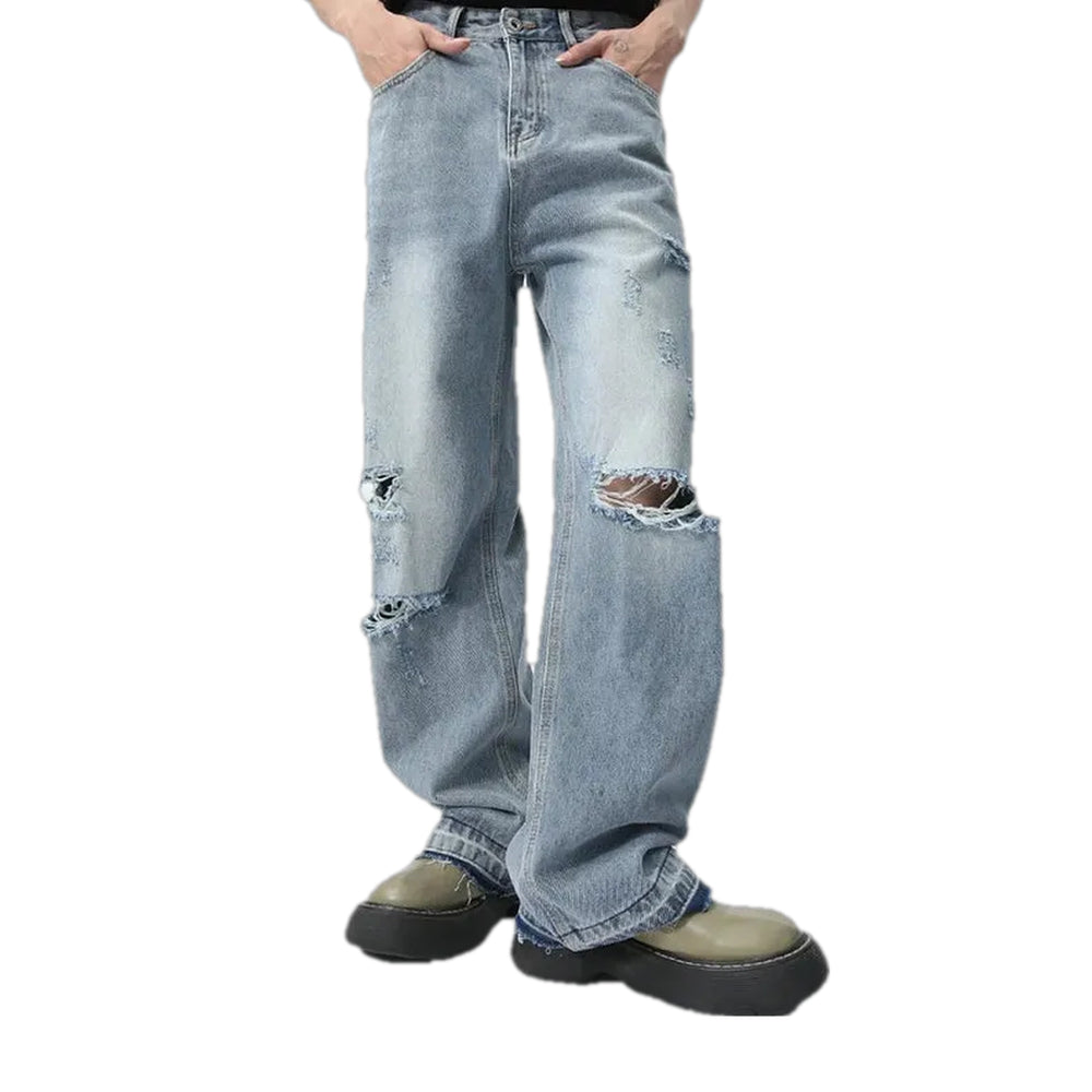 Faded Mid Waist Men's Jeans - Light Blue