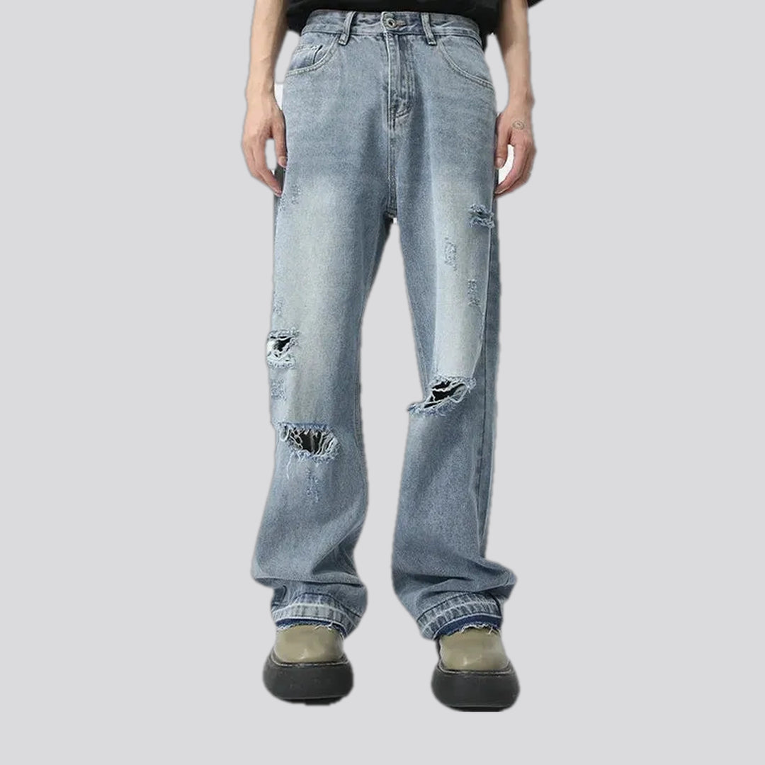 Faded mid waist men's jeans