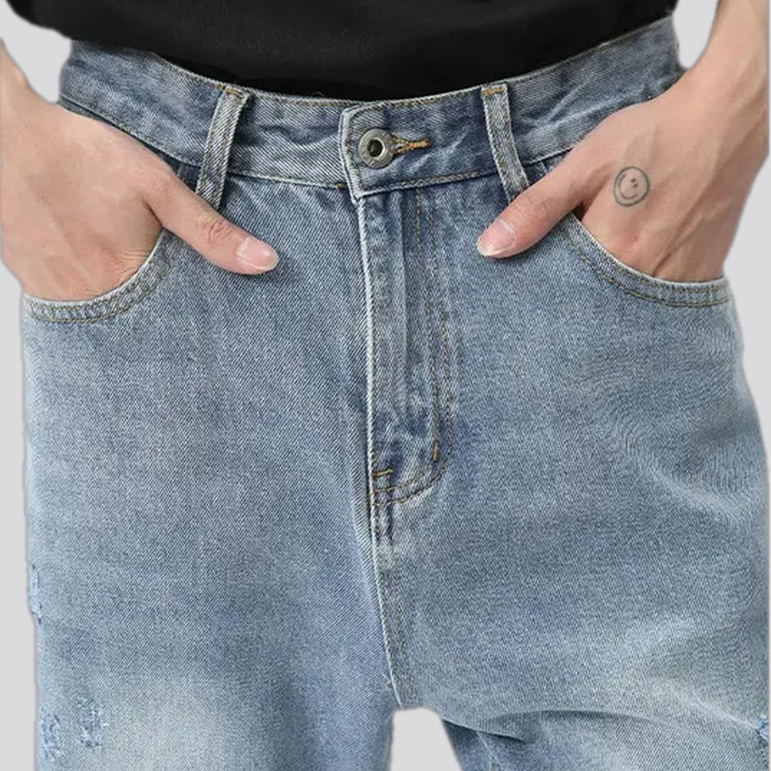 Faded mid waist men's jeans