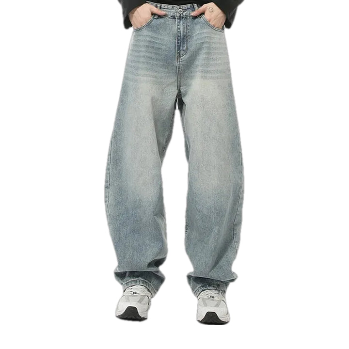 Stonewashed Mid Rise Baggy Men's Jeans - Light Blue