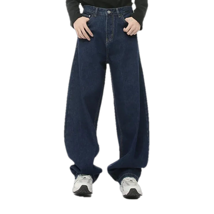 Stonewashed Mid Rise Baggy Men's Jeans - Dark Blue