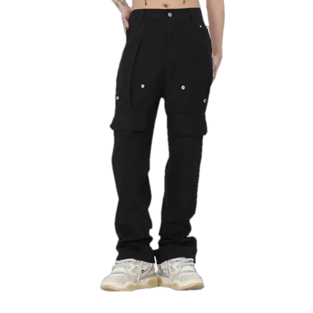 Trendy Zip Hem with Rivets Men's Jean Pants - Black