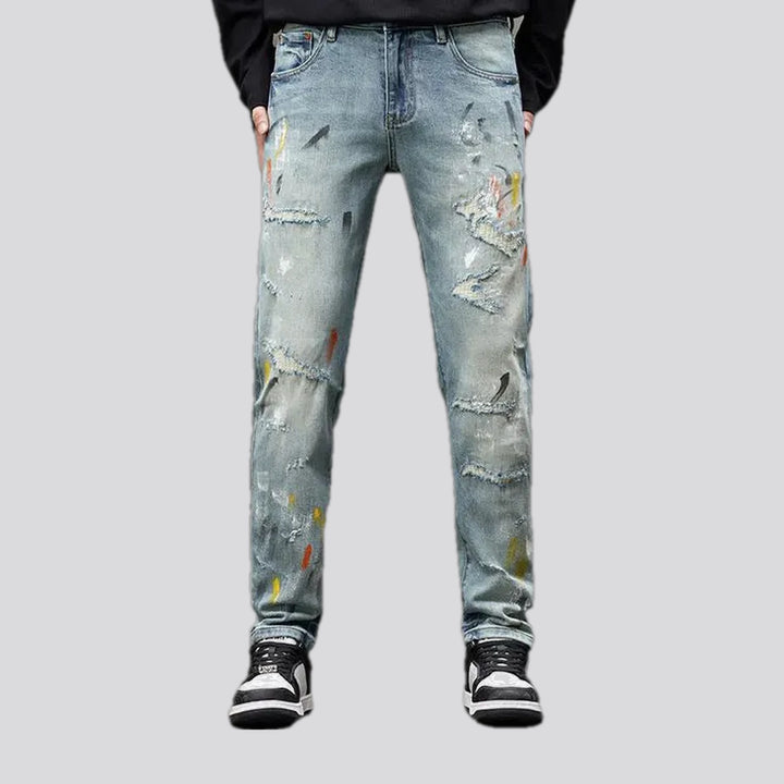 Distressed art style jeans for men