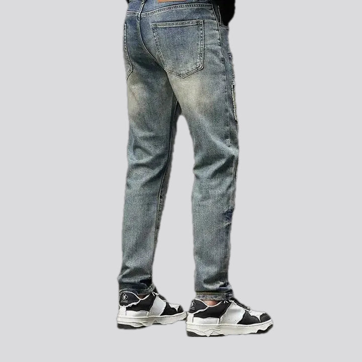 Boho style mid-rise men's jeans