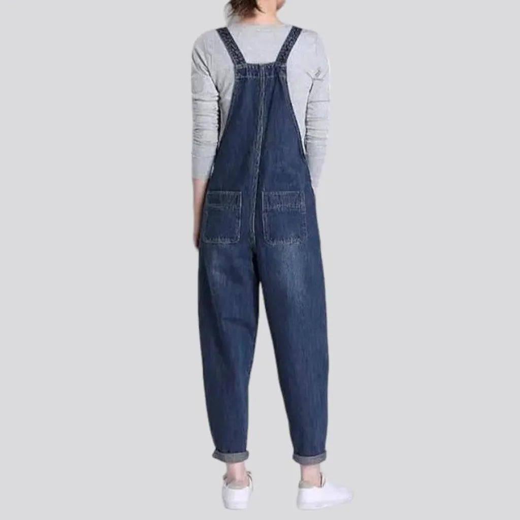 Loose pebble-washed jean women's overall