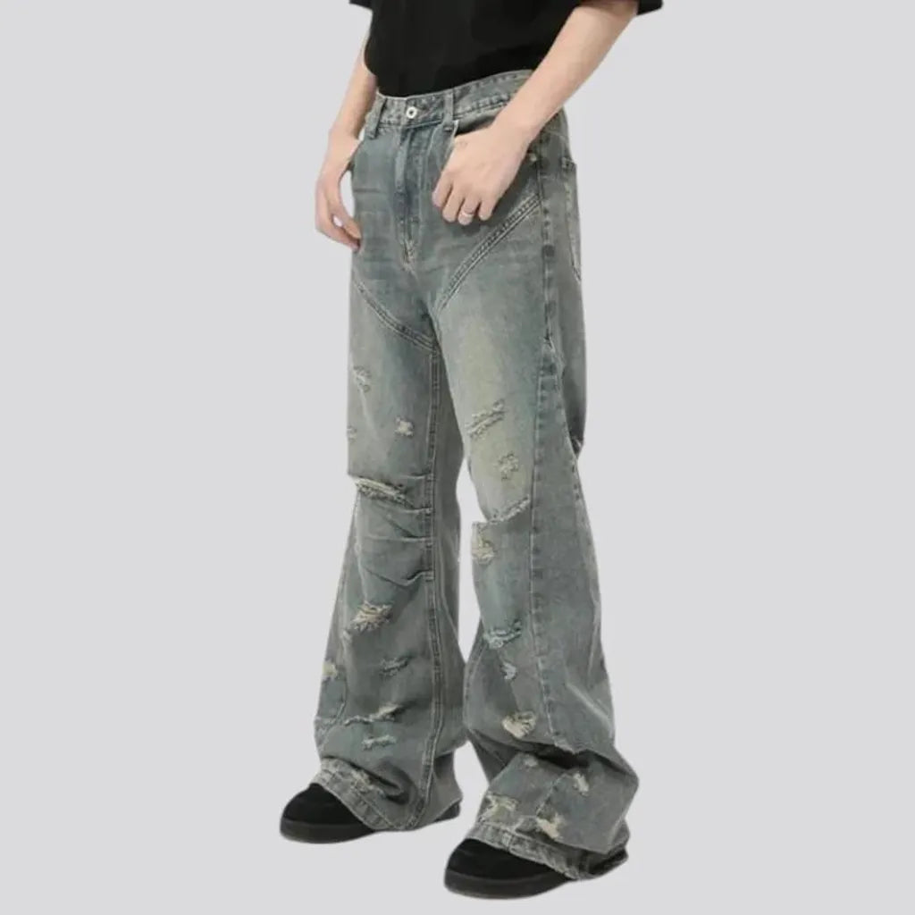 Boho grunge distressed mid rise men's jeans