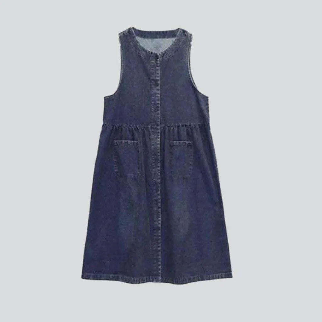 Sleeveless buttoned long denim dress