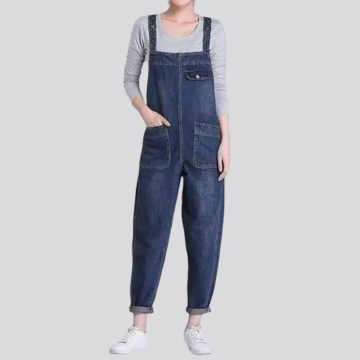 Loose pebble-washed jean women's overall