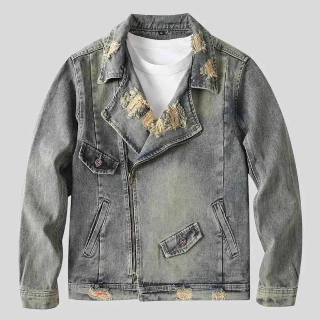 Biker style with frayed edges men's jeans jacket