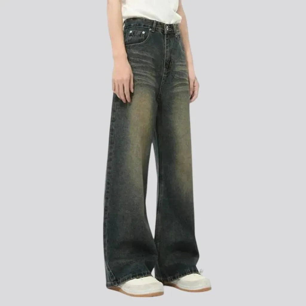 Retro faded wide fit jeans for men