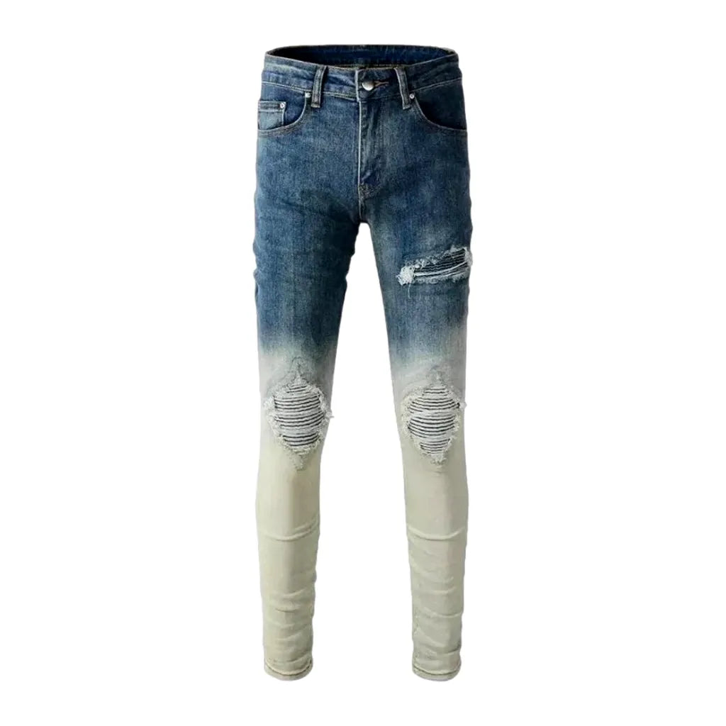 Biker Distressed Ombre Men's Jeans - Blue