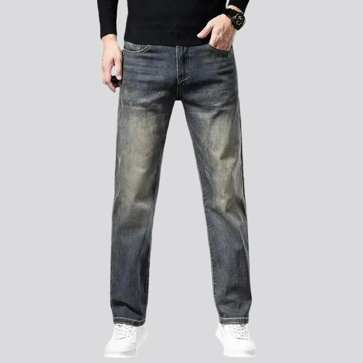 Abraded stretchable high waist men's jeans