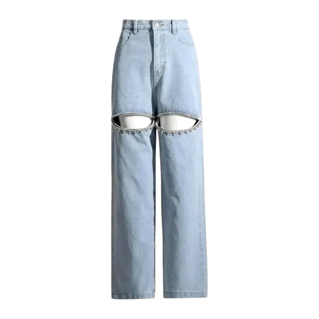 Fashionable High-waist Colored Women's Jeans - Light Blue