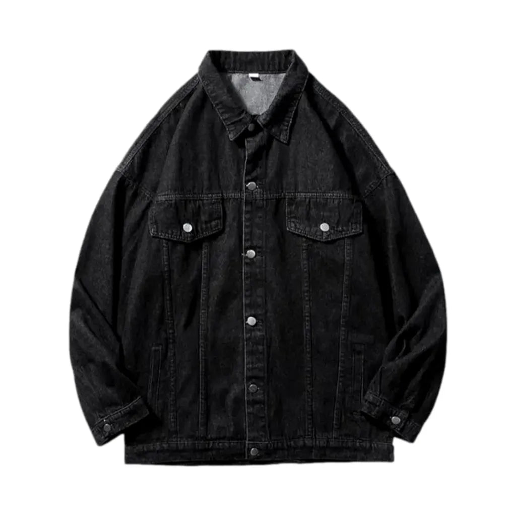 Chic Oversized Denim Jacket - Black