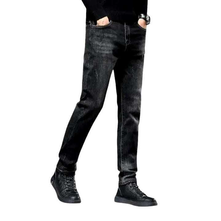 Elastic Dark Padded Jeans for Men - Black