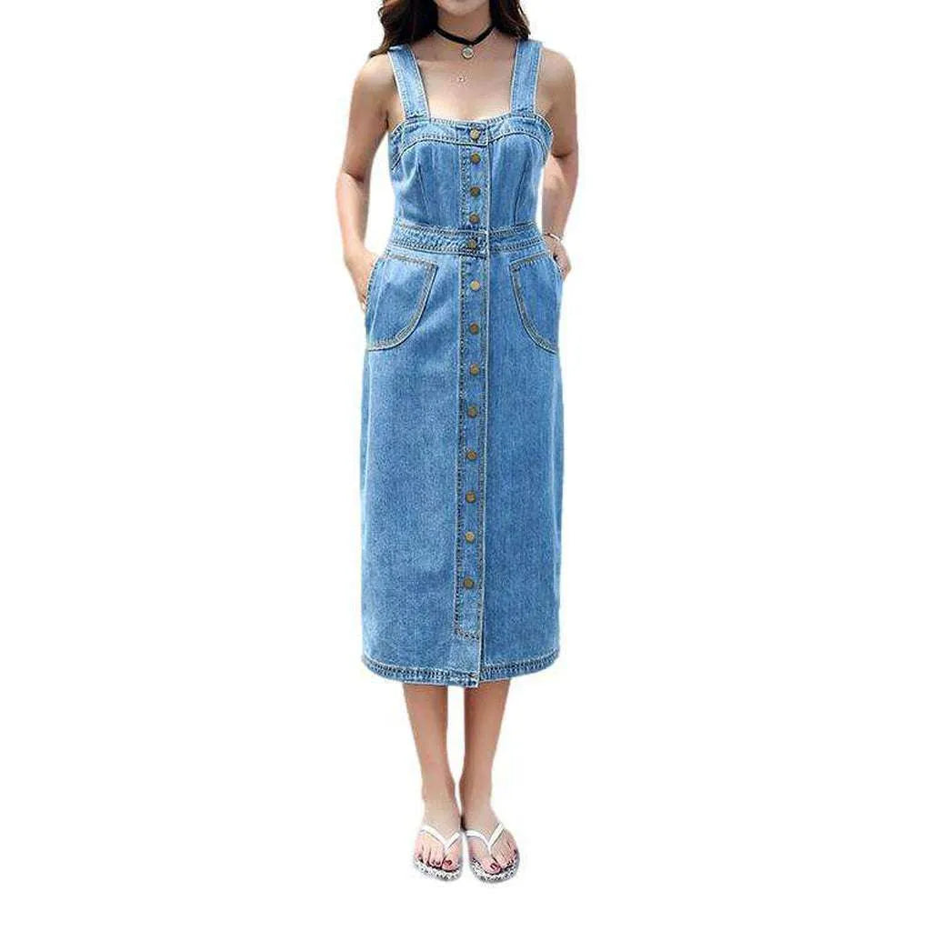 90s Light Denim Tank Dress - Light Blue