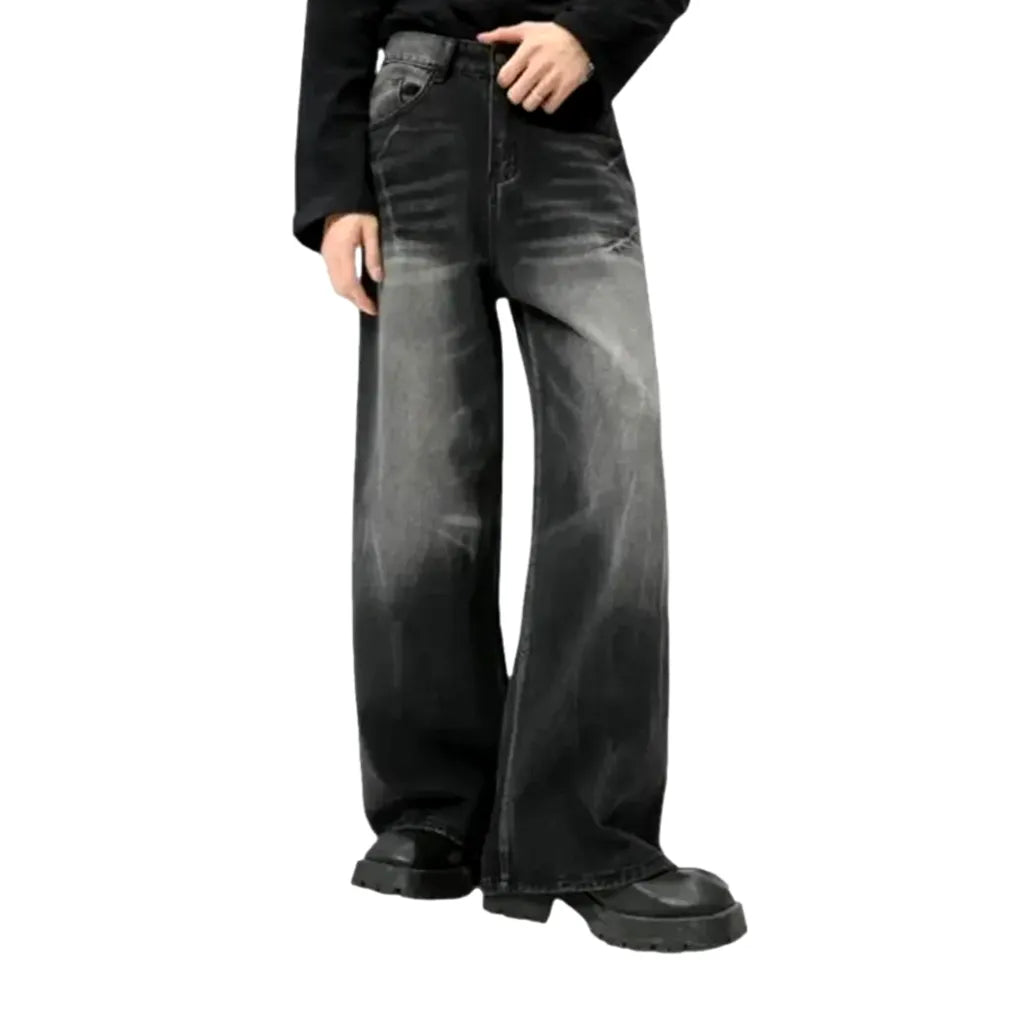 Fashionable Sanded Jeans for Men - Black