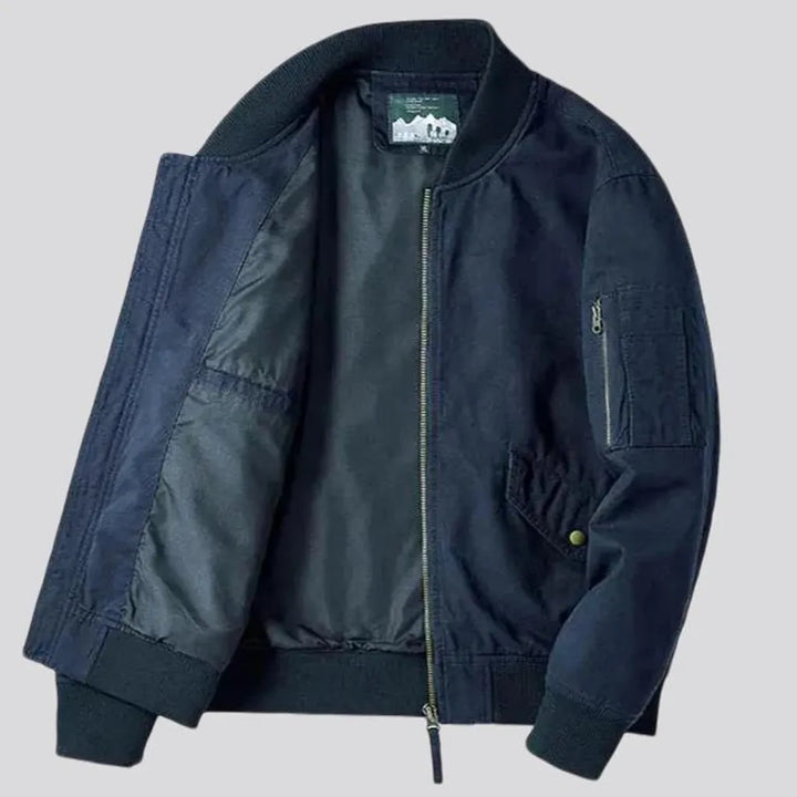 Rubber hem casual men's jean bomber jacket