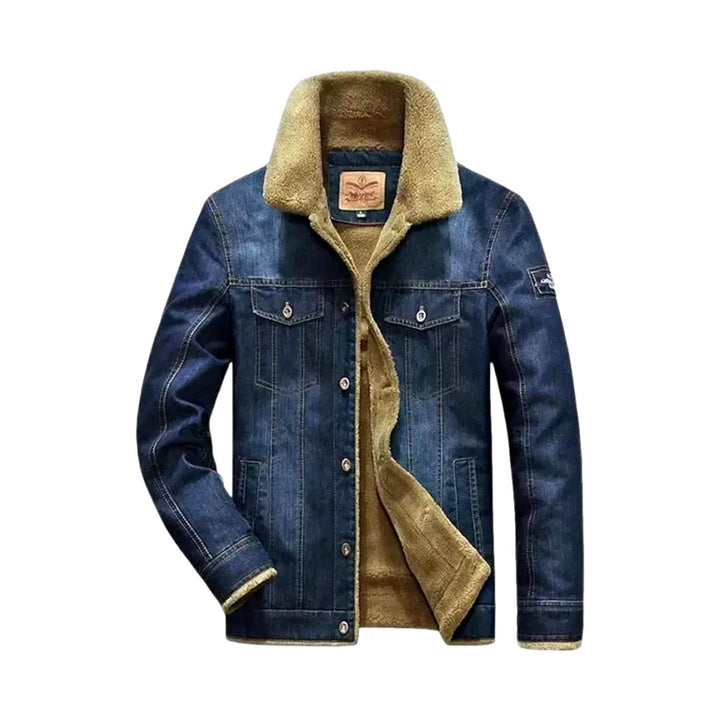 Classic Vintage Sanded Men's Denim Jacket - Blue