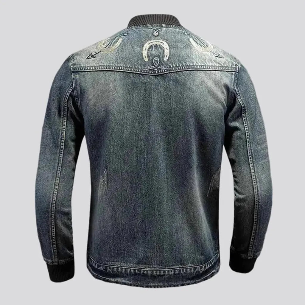 Vintage style slim fit men's denim bomber jacket