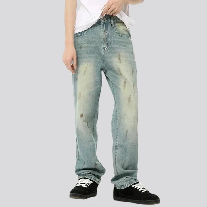 Boho style straight fit men's jeans