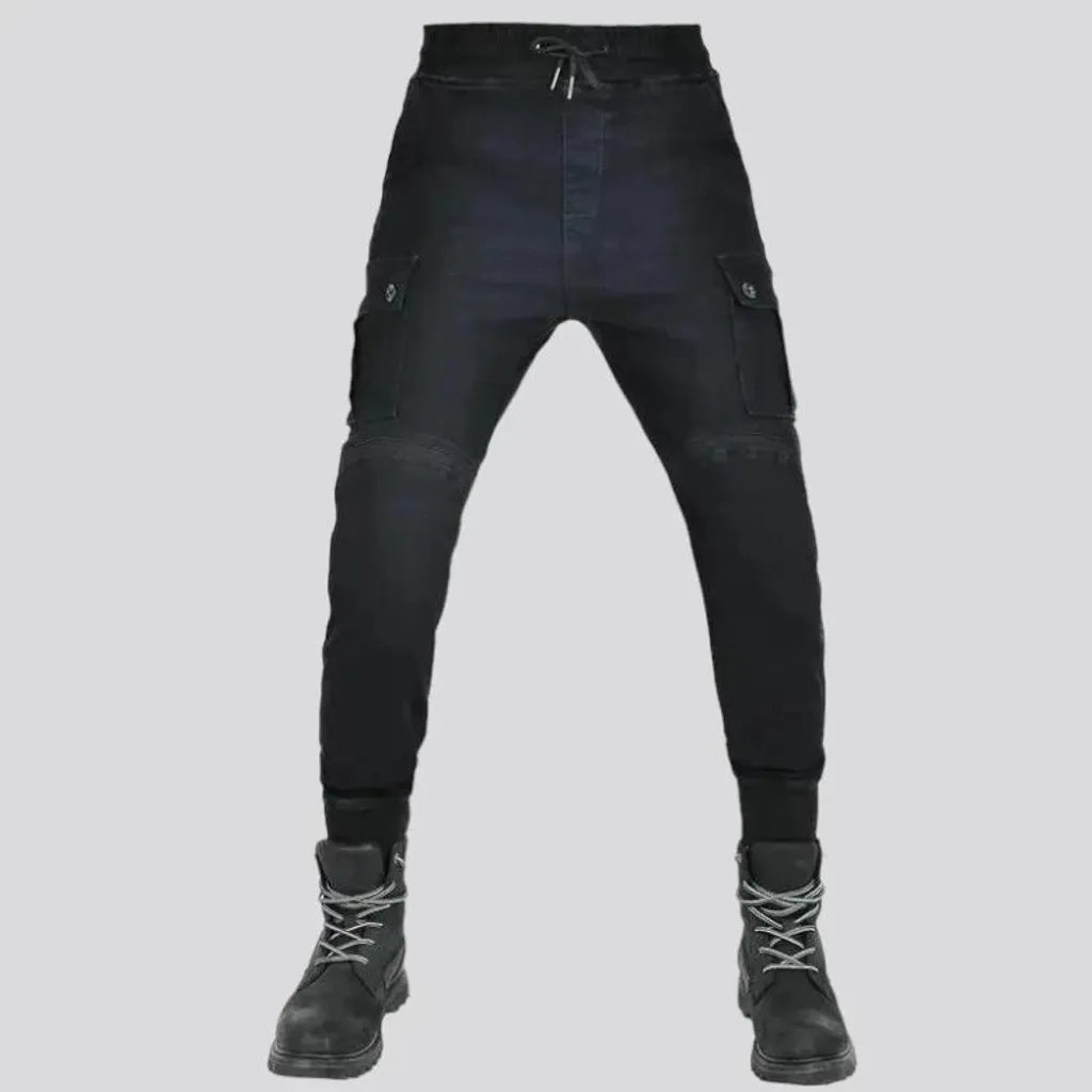 monochrome, loose, biker, kevlar, high-waist, cargo-pockets, drawstrings, men's pants | Jeans4you.shop