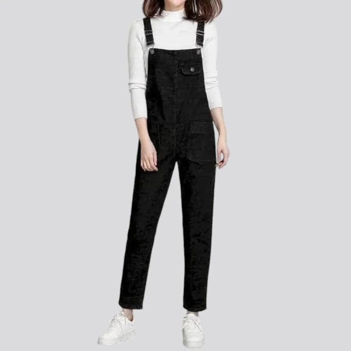 Loose pebble-washed jean women's overall