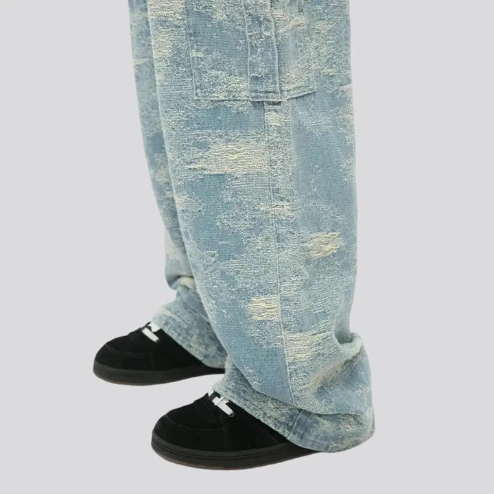 High rise boho cargo men's jeans