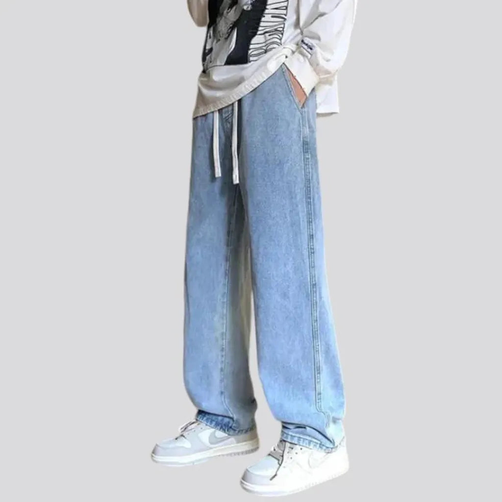 Faded light baggy-leg men's denim joggers