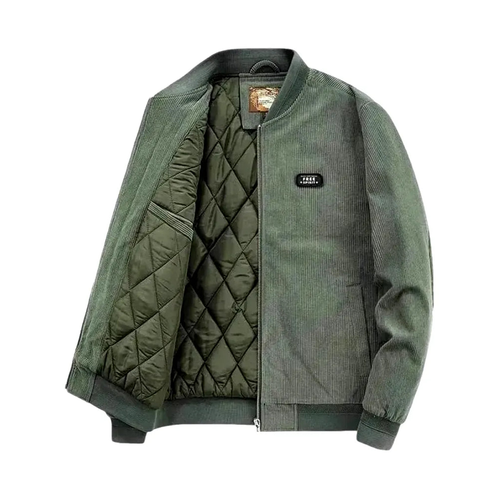 Monochrome Casual Style Men's Denim Bomber Jacket - Green